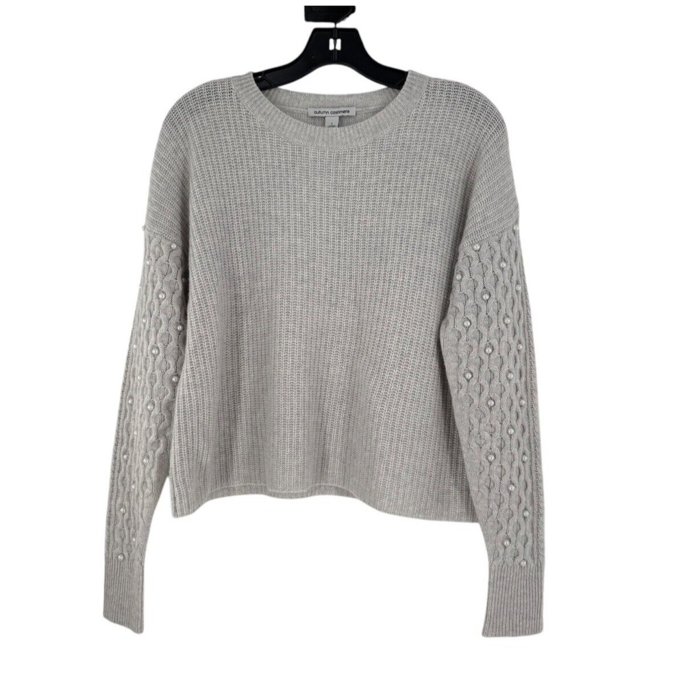 Autumn Cashmere Women's Gray Pearl Embellished Long Sleeve Sweater Size Small